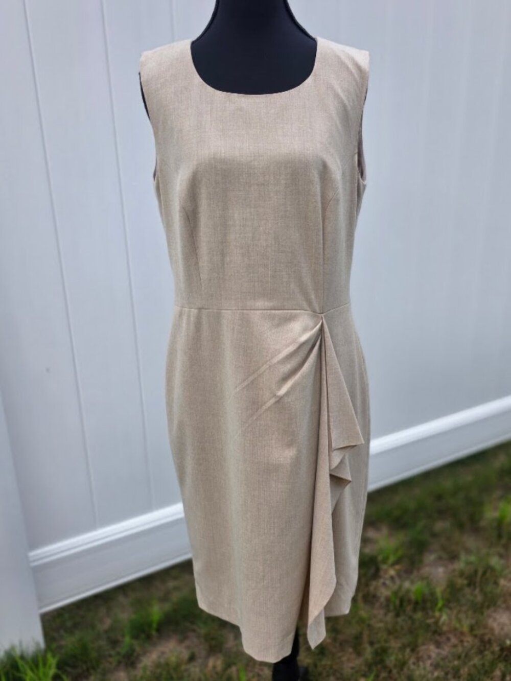 Calvin Klein Beige Asymmetrical Ruffle Sheath Dress